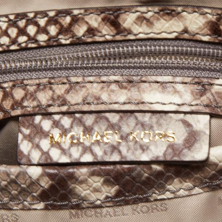 Pre Owned Michael Kors Beige Python Embossed Leather Medium Newbury Tote