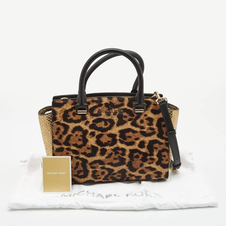 مملوكة مسبقًا Michael Kors Multicolor Leopard Calf Hair and Python Effect Medium Selma Satchel