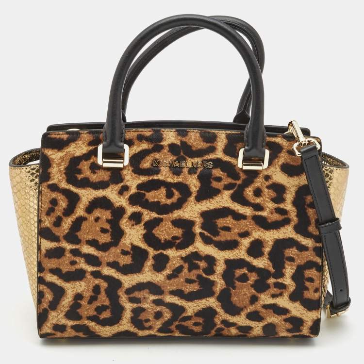 مملوكة مسبقًا Michael Kors Multicolor Leopard Calf Hair and Python Effect Medium Selma Satchel