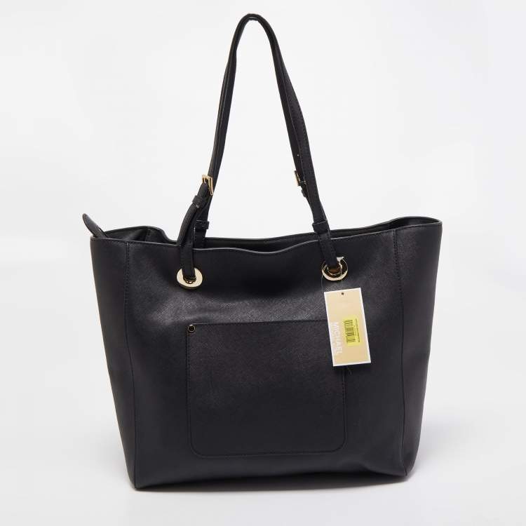 Pre Owned Michael Kors Black Leather Large East West Walsh Shopper Tote