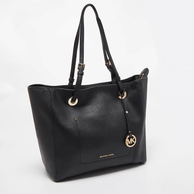 Pre Owned Michael Kors Black Leather Large East West Walsh Shopper Tote
