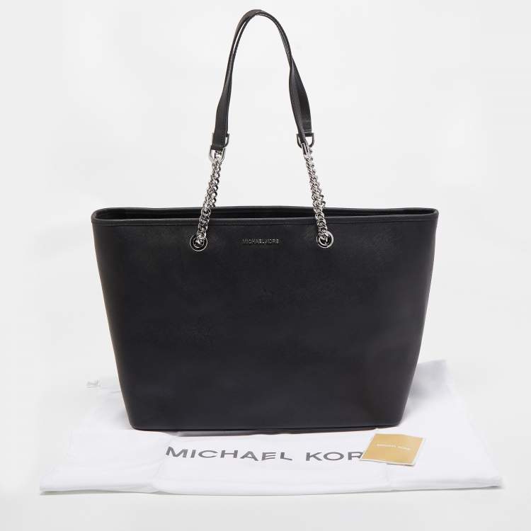Pre Owned Michael Kors Black Leather Medium Jet Set Travel Chain Tote