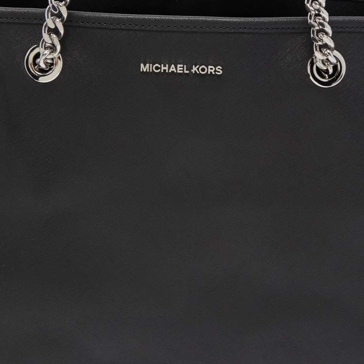 Pre Owned Michael Kors Black Leather Medium Jet Set Travel Chain Tote