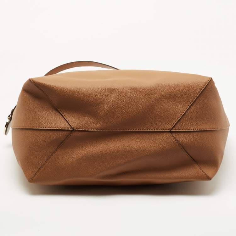 Pre Owned Michael Kors Brown Leather Large East West Hayley Tote