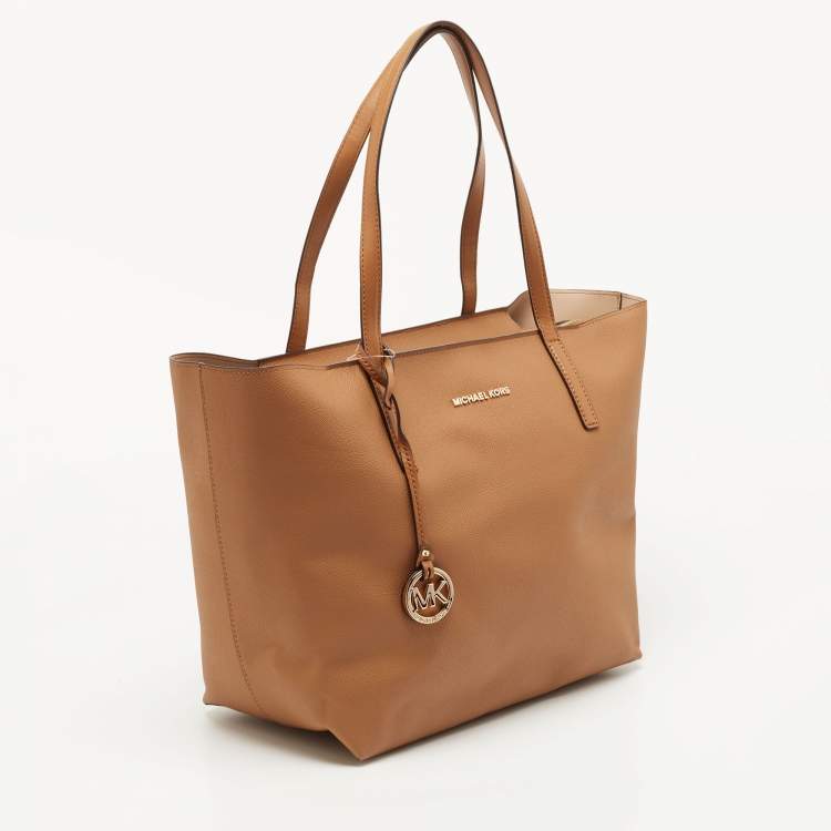 Pre Owned Michael Kors Brown Leather Large East West Hayley Tote