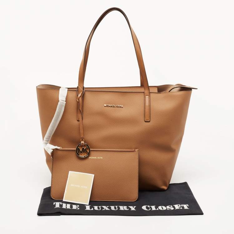 Pre Owned Michael Kors Brown Leather Large East West Hayley Tote