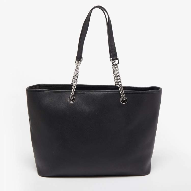 Pre Owned Michael Kors Black Leather Medium Jet Set Travel Chain Tote