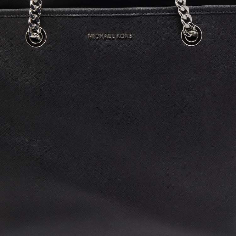 Pre Owned Michael Kors Black Leather Medium Jet Set Travel Chain Tote
