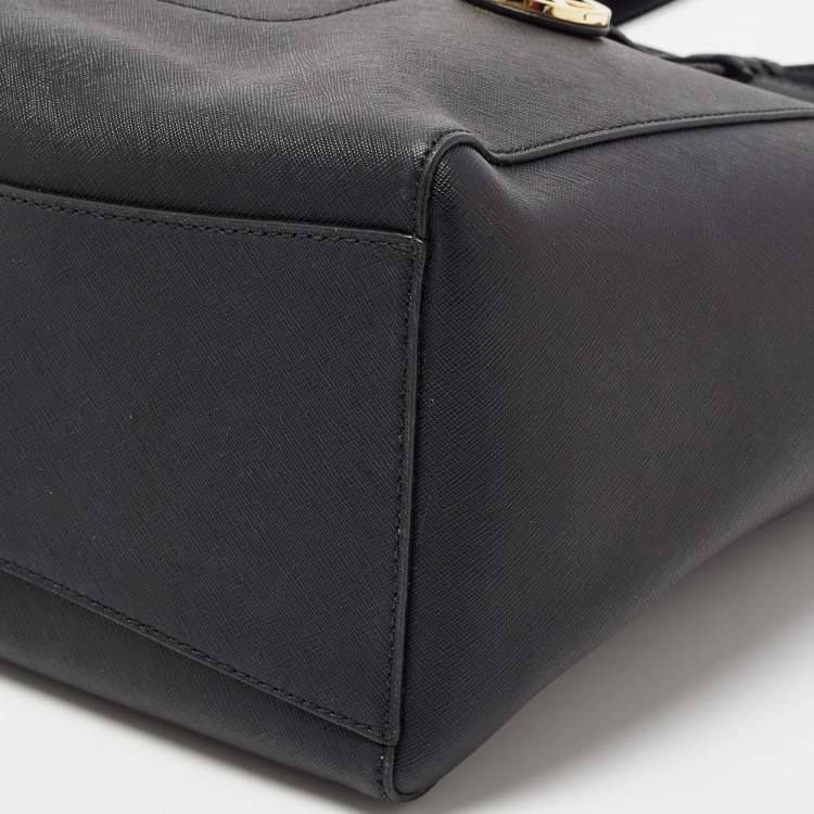 Pre Owned Michael Kors Black Leather Large East West Walsh Shopper Tote