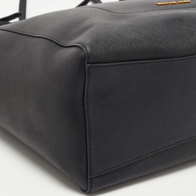 Pre Owned Michael Kors Black Leather Large East West Walsh Shopper Tote