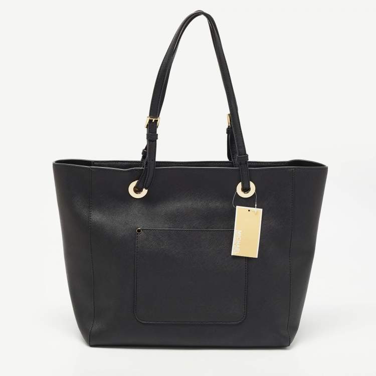 Pre Owned Michael Kors Black Leather Large East West Walsh Shopper Tote