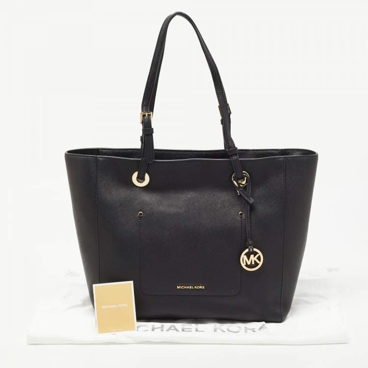 Pre Owned Michael Kors Black Leather Large East West Walsh Shopper Tote