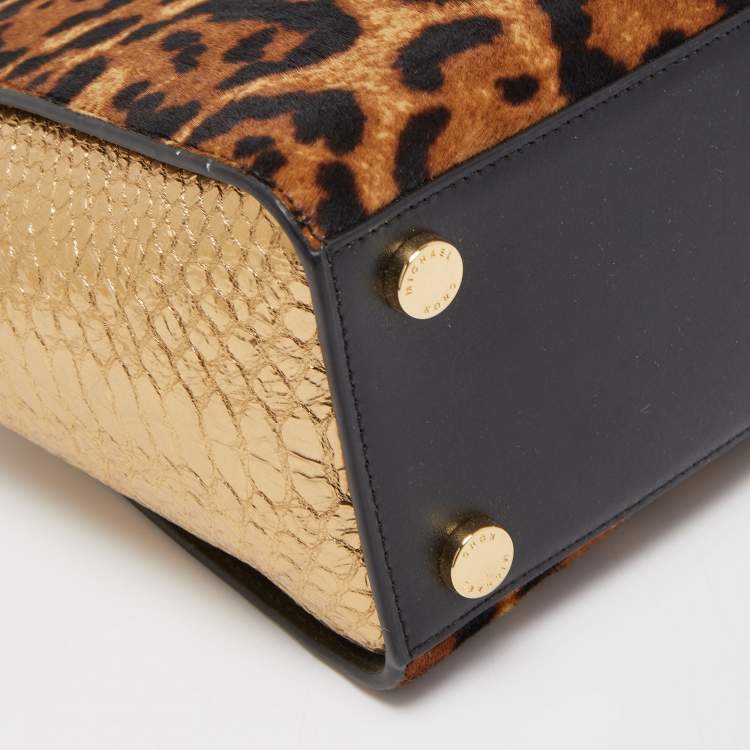 Pre Owned Michael Kors Multicolor Leopard Calf Hair and Python Effect Medium Selma Satchel