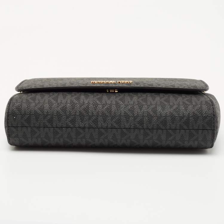 Pre Owned Michael Kors Black Signature Coated Canvas Medium Convertible Crossbody Bag