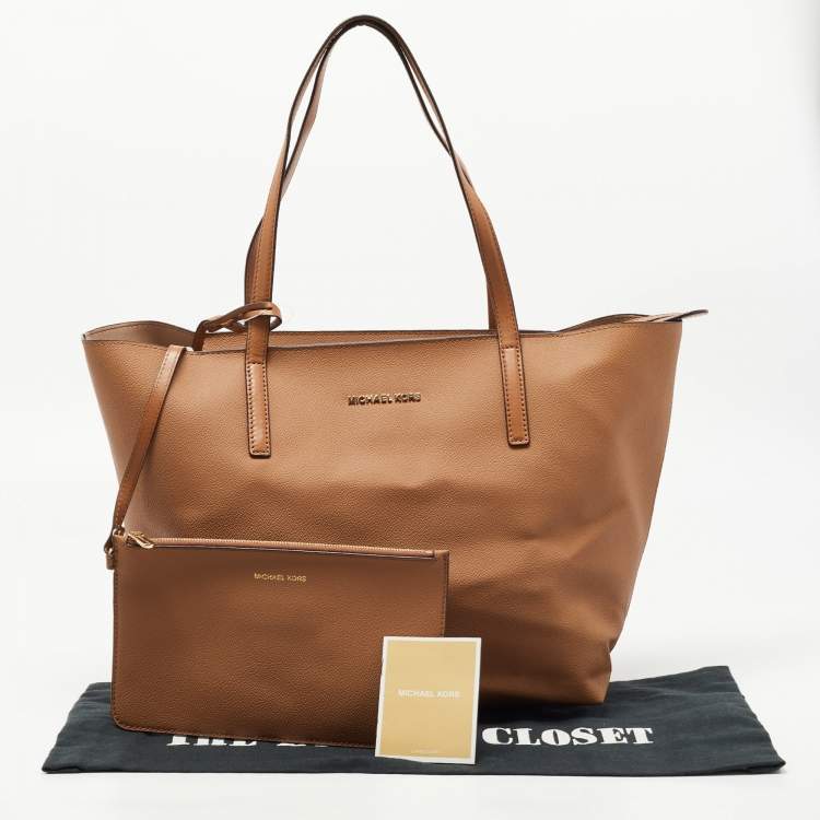 Pre Owned Michael Kors Brown Leather Large East West Hayley Tote