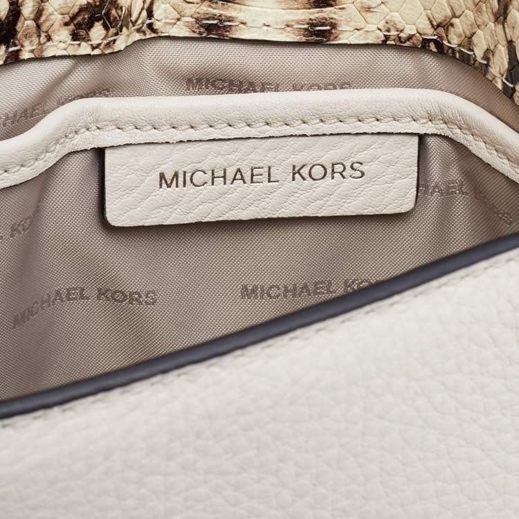Pre Owned Michael Kors Cream/Black Leather and Python Effect Leather Half Dome Crossbody Bag 