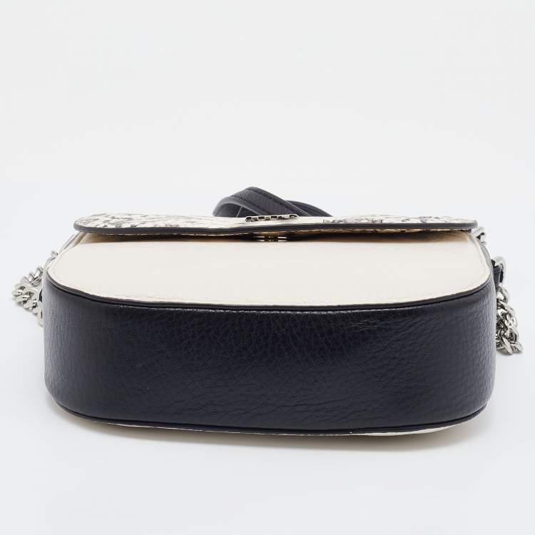 Pre Owned Michael Kors Cream/Black Leather and Python Effect Leather Half Dome Crossbody Bag 