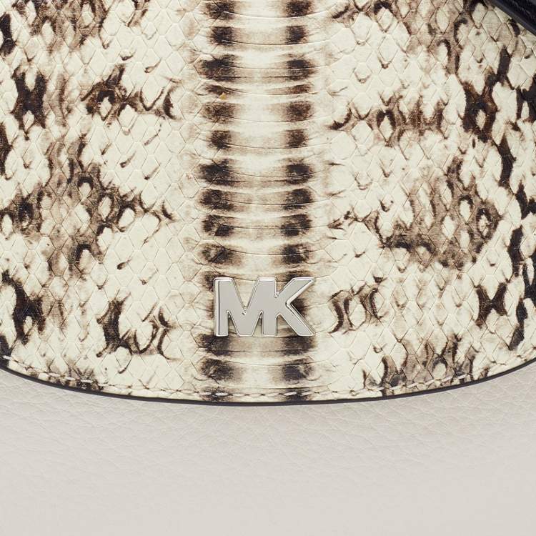 Pre Owned Michael Kors Cream/Black Leather and Python Effect Leather Half Dome Crossbody Bag 