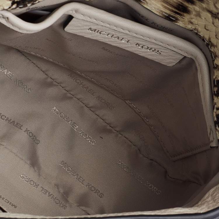 Pre Owned Michael Kors Cream/Black Leather and Python Effect Leather Half Dome Crossbody Bag 