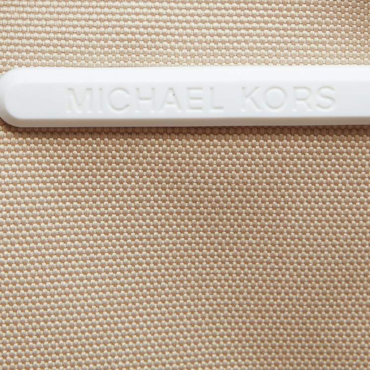 Pre Owned Michael Kors Grey/White Signature Coated Canvas and Leather Jodie Shopper Tote