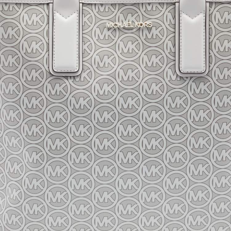 Pre Owned Michael Kors Grey/White Signature Coated Canvas and Leather Jodie Shopper Tote