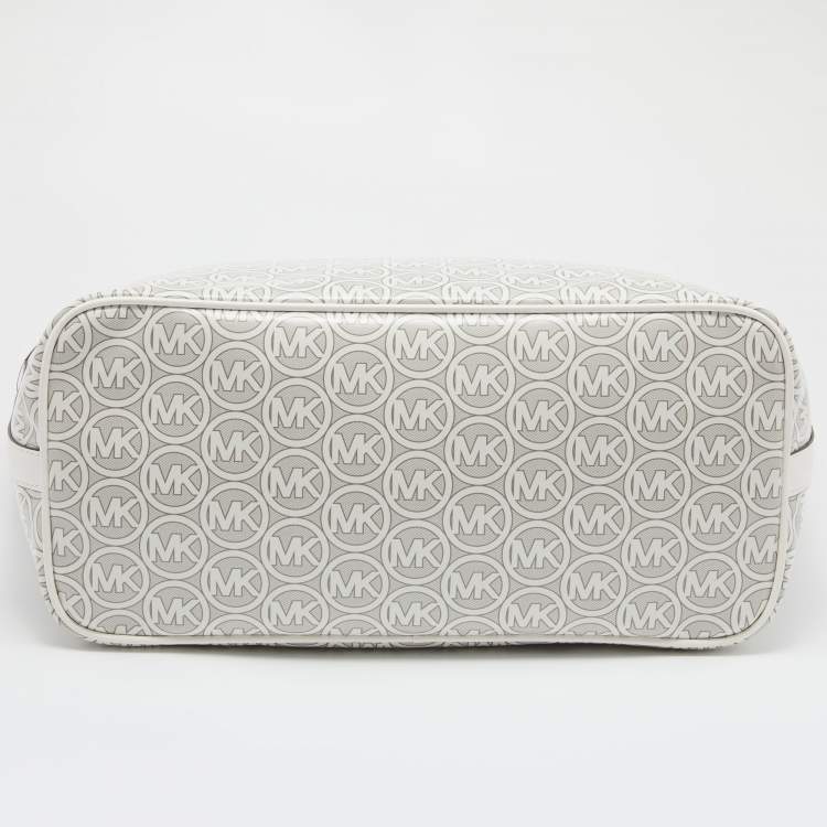Pre Owned Michael Kors Grey/White Signature Coated Canvas and Leather Jodie Shopper Tote