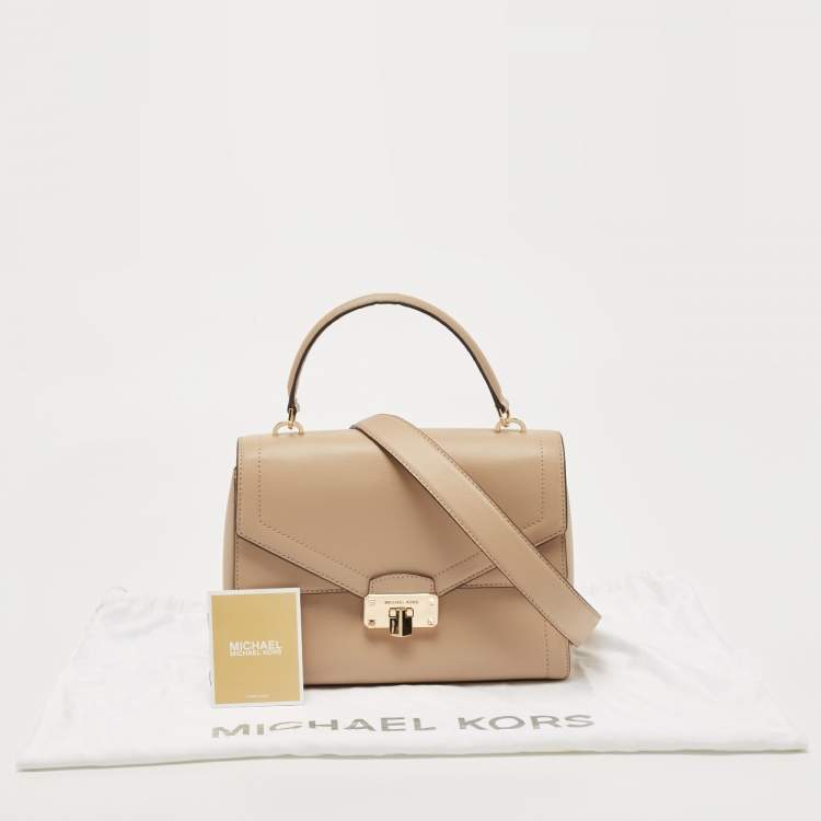 Pre Owned Michael Kors Beige Leather Medium Kinsley Top Handle Bag