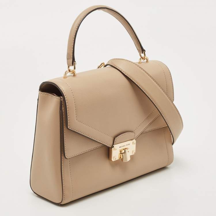 Pre Owned Michael Kors Beige Leather Medium Kinsley Top Handle Bag