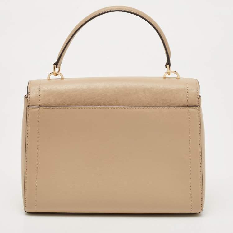 Pre Owned Michael Kors Beige Leather Medium Kinsley Top Handle Bag
