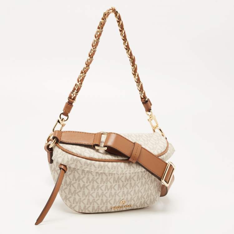 Pre Owned Michael Kors White Signature Coated Canvas Slater Extra-Small Logo Sling Bag