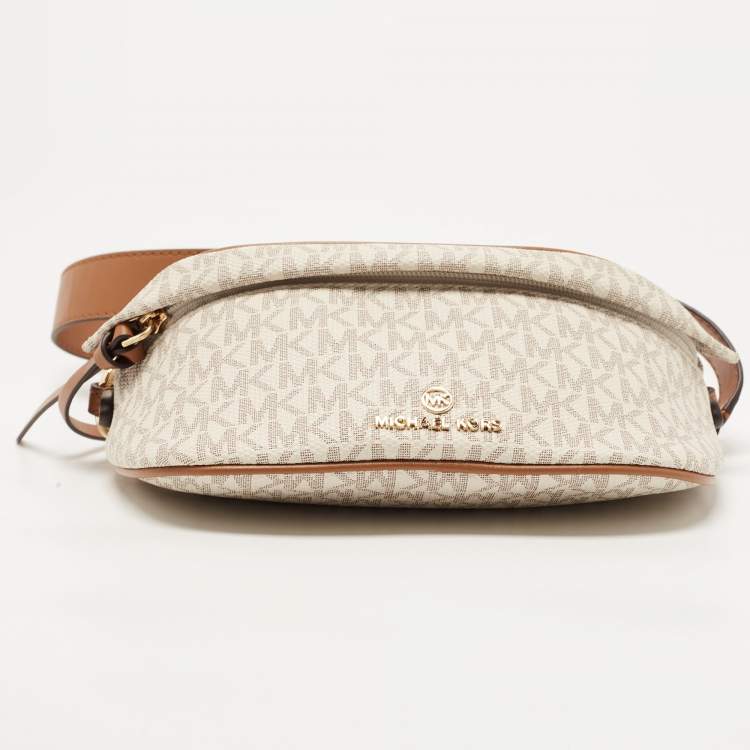Pre Owned Michael Kors White Signature Coated Canvas Slater Extra-Small Logo Sling Bag