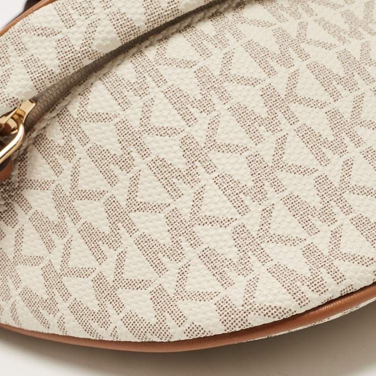 Pre Owned Michael Kors White Signature Coated Canvas Slater Extra-Small Logo Sling Bag
