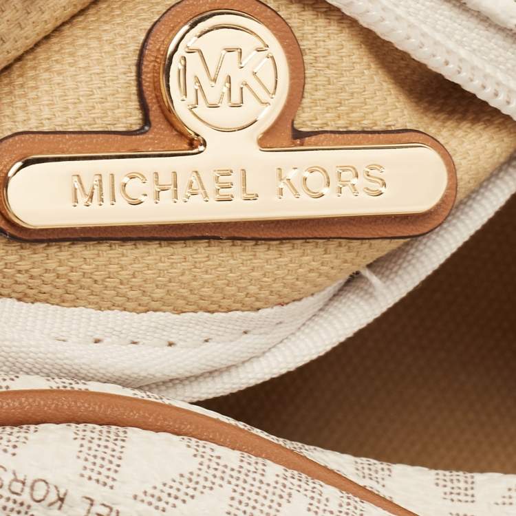 Pre Owned Michael Kors White Signature Coated Canvas Slater Extra-Small Logo Sling Bag