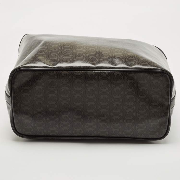 Pre Owned Michael Kors Black/Grey Signature Coated Canvas Large Jodie Tote