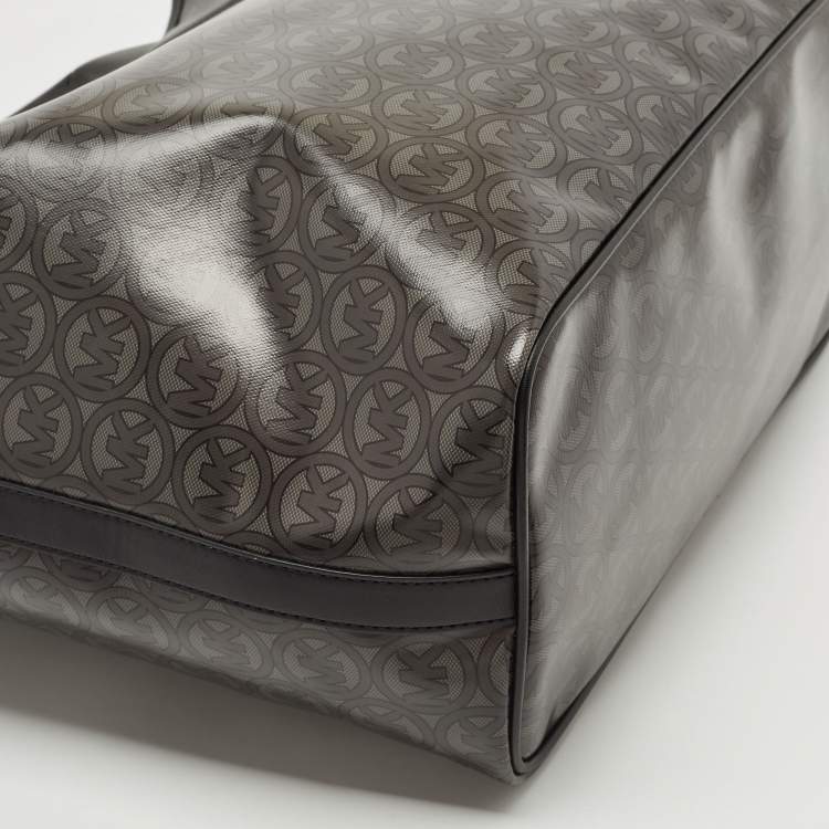 Pre Owned Michael Kors Black/Grey Signature Coated Canvas Large Jodie Tote