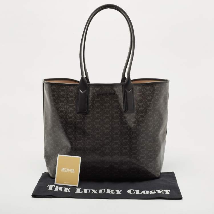 Pre Owned Michael Kors Black/Grey Signature Coated Canvas Large Jodie Tote