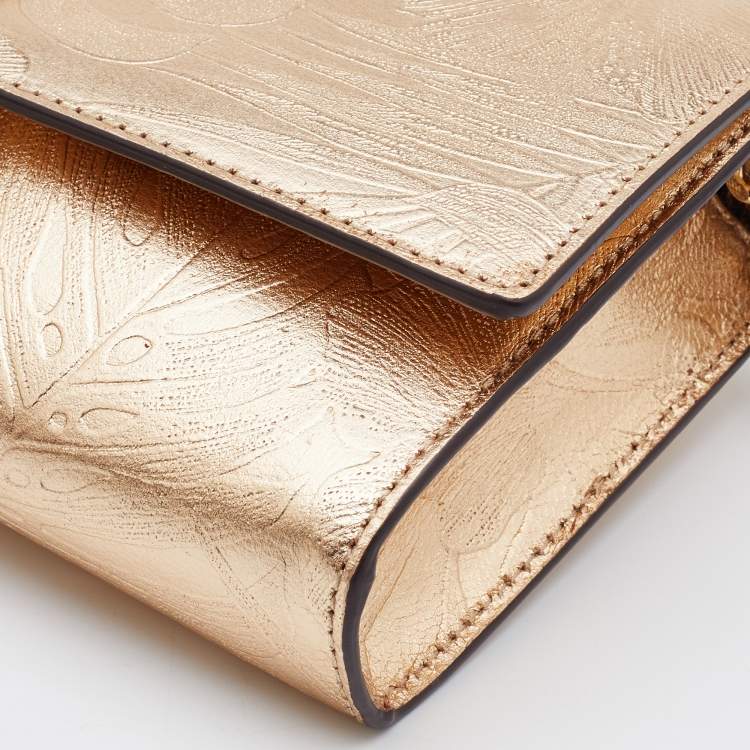 Pre Owned Michael Kors Gold Floral Embossed Leather Karla Clutch Bag