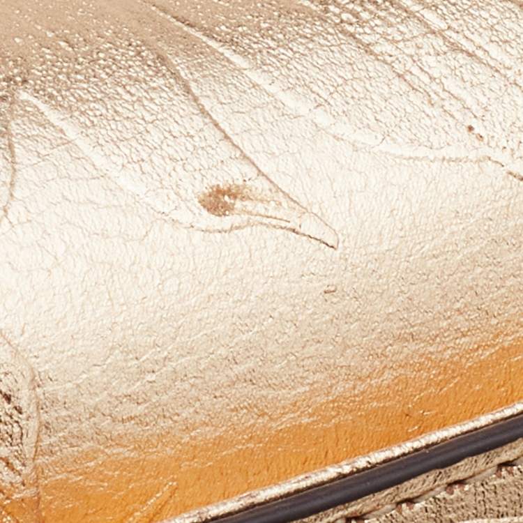 Pre Owned Michael Kors Gold Floral Embossed Leather Karla Clutch Bag