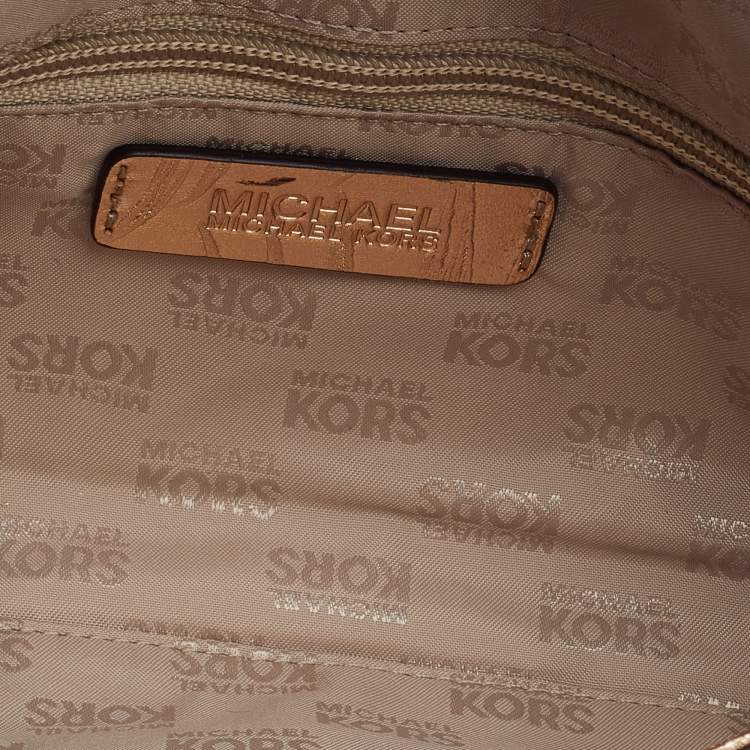 Pre Owned Michael Kors Gold Floral Embossed Leather Karla Clutch Bag