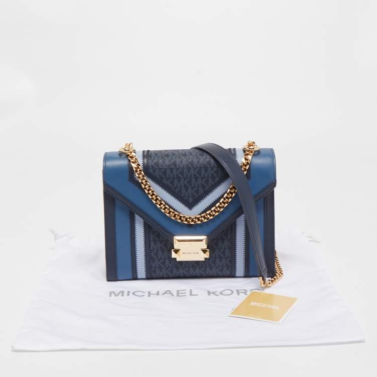 Pre Owned Michael Kors Blue Signature Coated Canvas Large Whitney Shoulder Bag