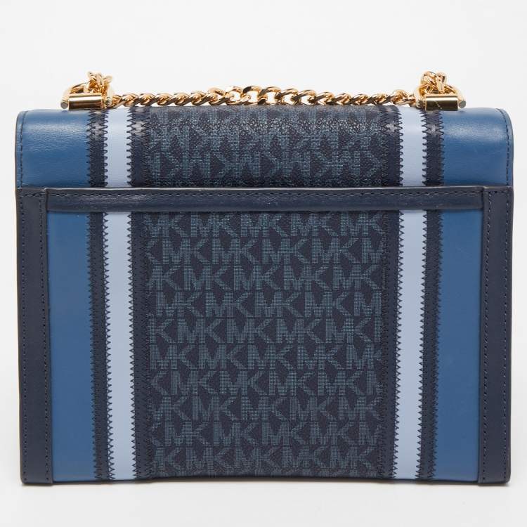 Pre Owned Michael Kors Blue Signature Coated Canvas Large Whitney Shoulder Bag