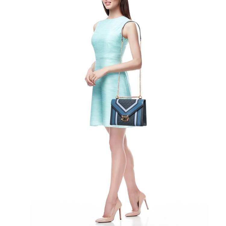 Pre Owned Michael Kors Blue Signature Coated Canvas Large Whitney Shoulder Bag