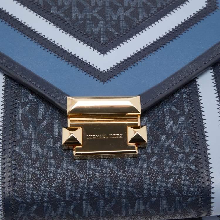 Pre Owned Michael Kors Blue Signature Coated Canvas Large Whitney Shoulder Bag