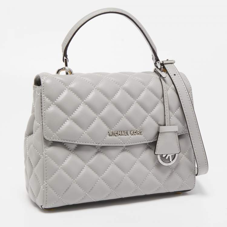 Pre Owned Michael Kors Grey Quilted Leather Small Ava Top Handle Bag