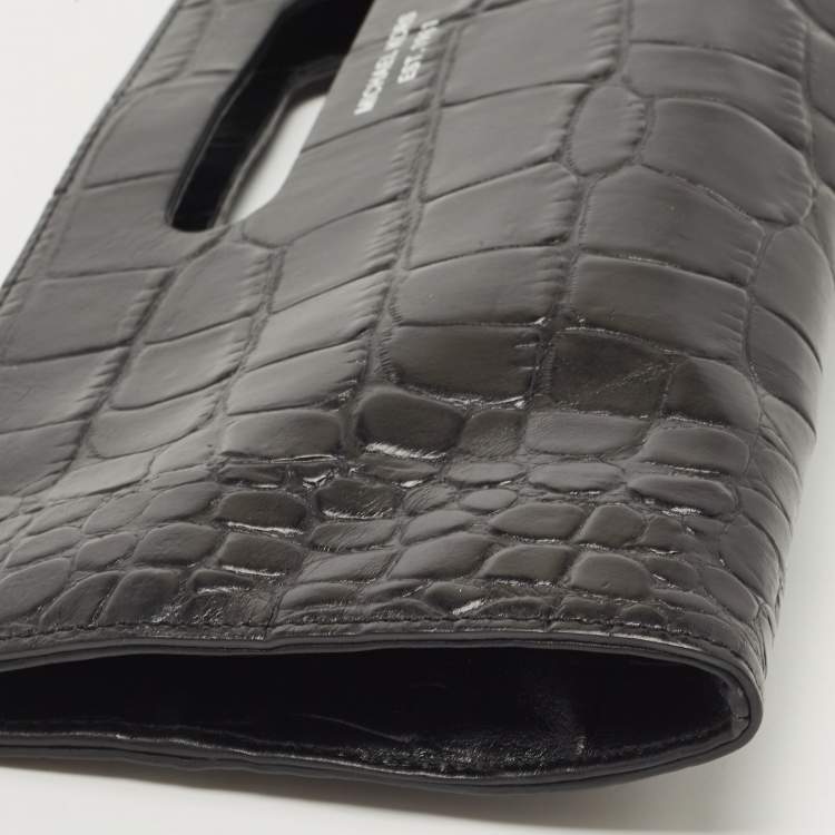 Pre Owned Michael Kors Black Croc Embossed Leather Tilda Clutch