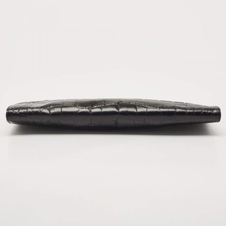 Pre Owned Michael Kors Black Croc Embossed Leather Tilda Clutch