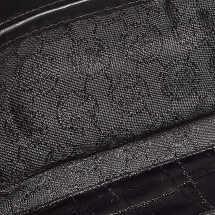 Pre Owned Michael Kors Black Croc Embossed Leather Tilda Clutch
