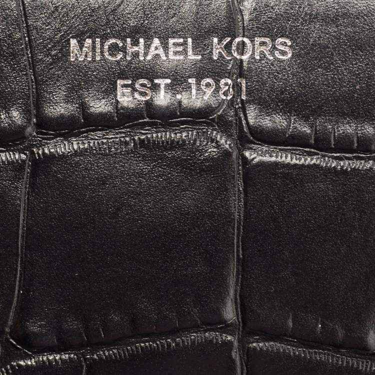 Pre Owned Michael Kors Black Croc Embossed Leather Tilda Clutch