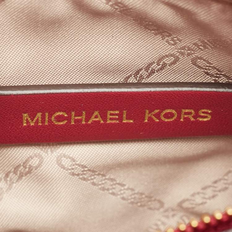 Pre Owned Michael Kors Magenta/Dark Brown Signature Coated Canvas and Leather Small Mercer Bucket Bag 