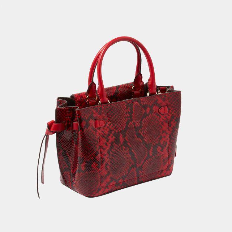 Pre Owned Michael Kors Red Snake Embossed Leather Satchel Crossbody Bag